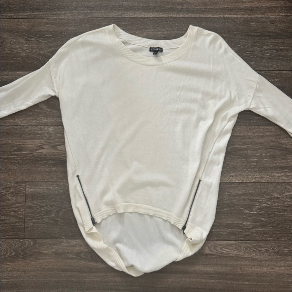 Express Cream Long Sleeve Sweater with Zipper Accents